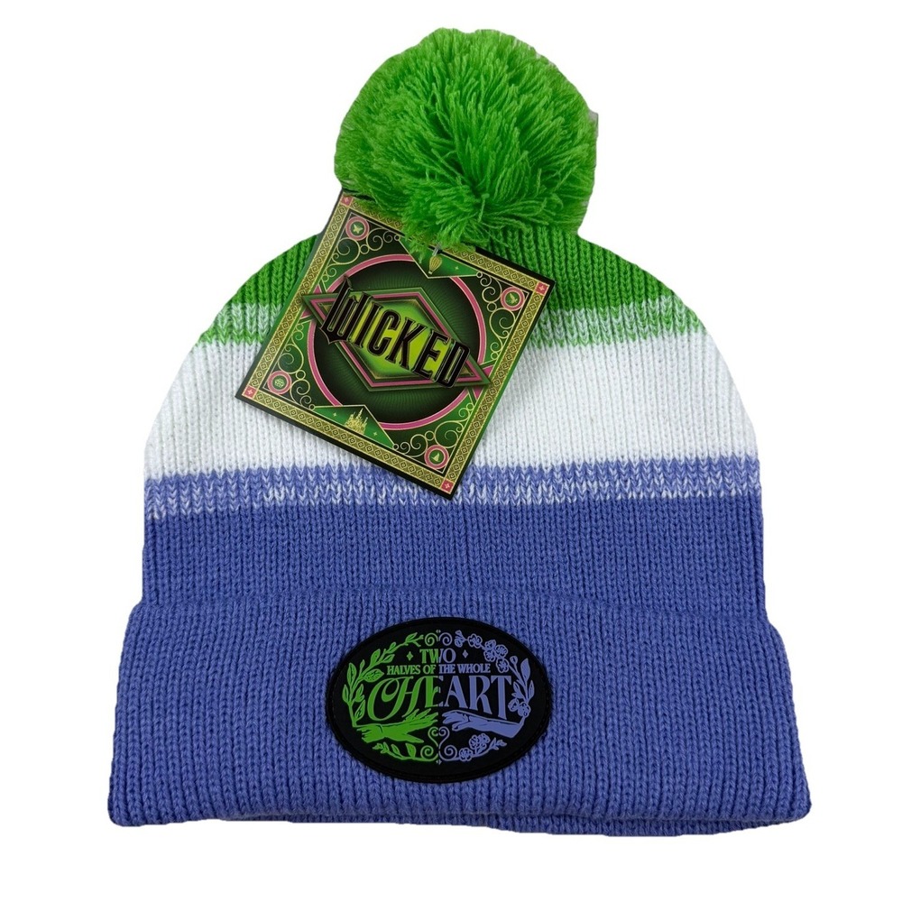 "WICKED" UNIVERSAL STUDIOS Winter Pom Hat Purple/Green/White Beanie NWT!!‎